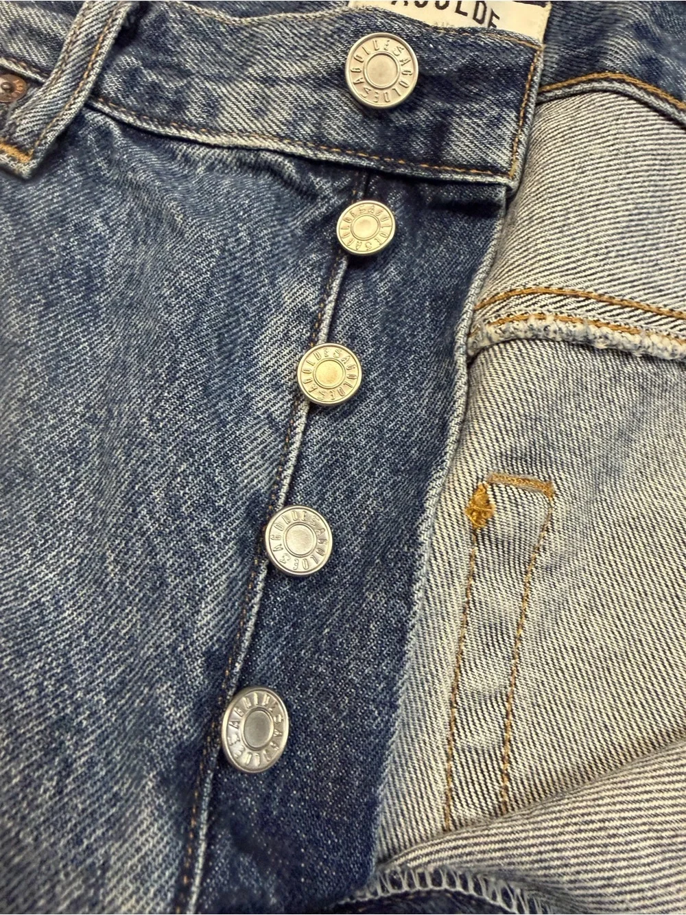 Agolde Light Blue Distressed Button-Front Jean Shorts